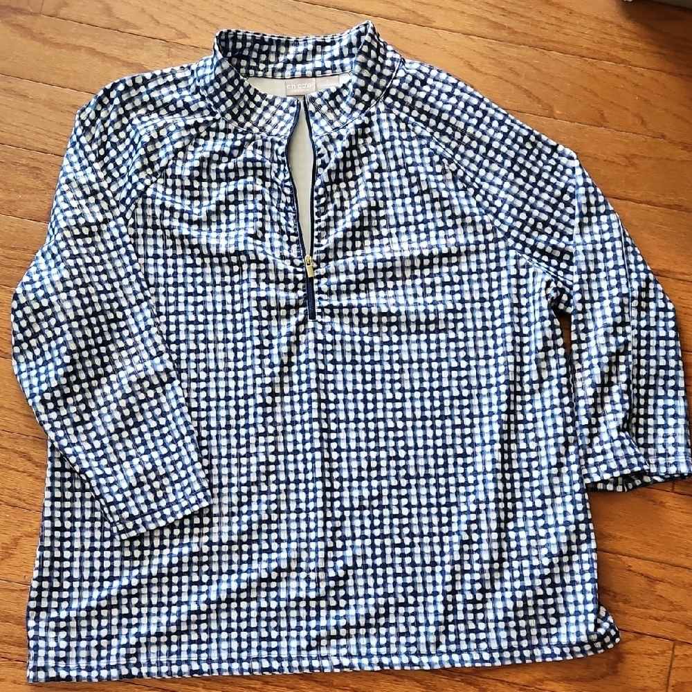 CHICO'S ZENERGY BLUE/WHITE CHECK PULL OVER sz 3 /XL